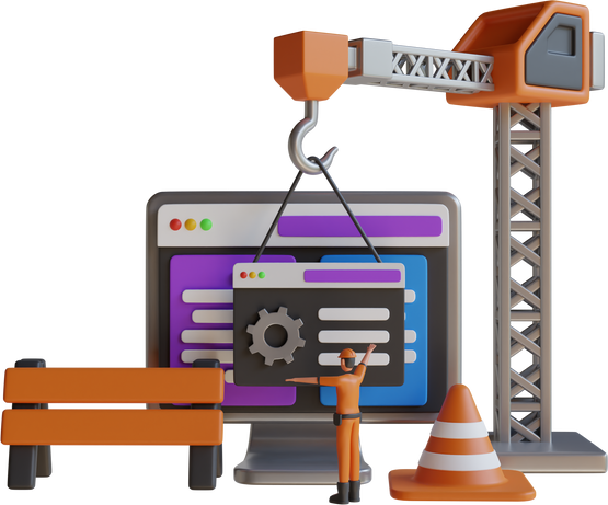 3D Illustration of Website under maintenance.  Website under construction. Website maintenance service, Web development under process. 3D rendering